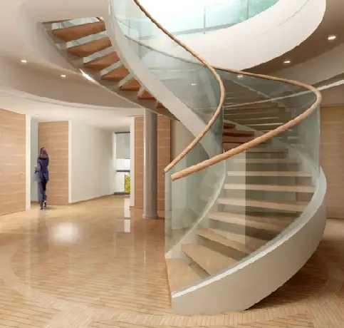 curved staircase glass